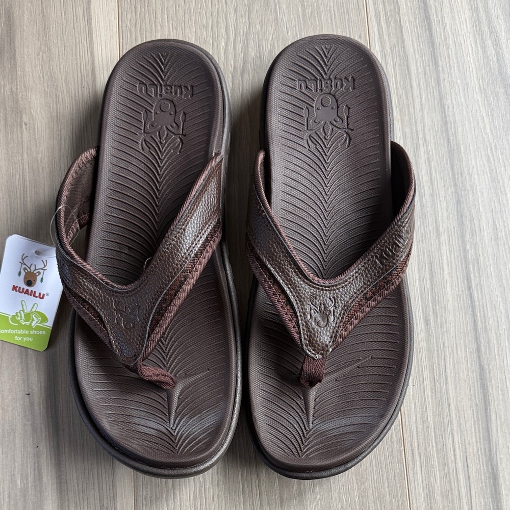 New Kuailu Men's Brown Flip Flop Thong Sandals Size 12